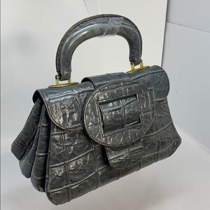 Parkland Vintage Gray Croc Embossed Leather Bag